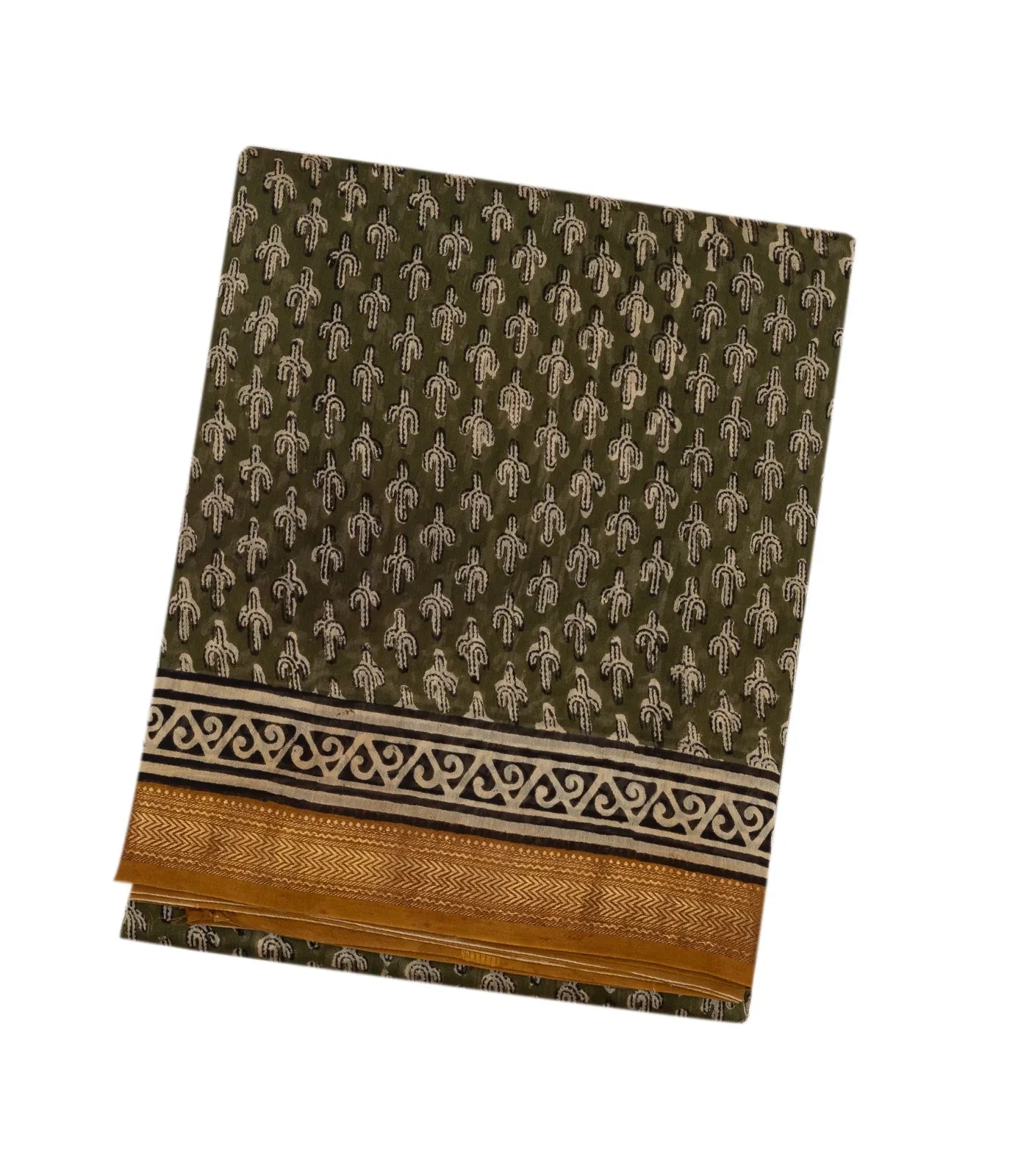 Sage Green Handloom Chanderi Cotton Saree With Printed Floral Motifs