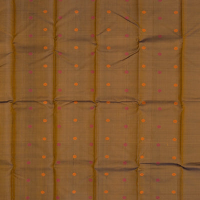 Mustard Handloom Kanchi Cotton Saree With Dotted Stripes