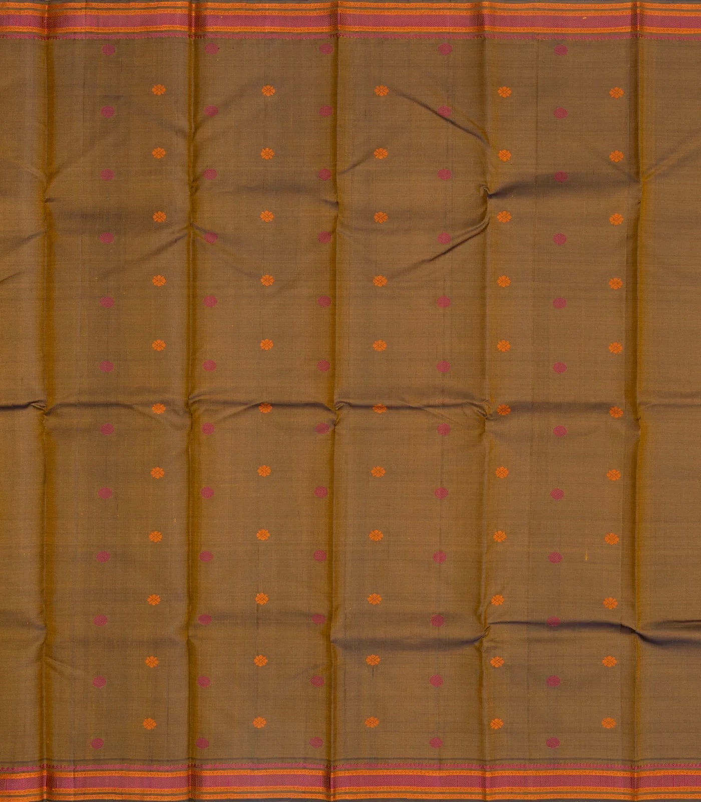 Mustard Handloom Kanchi Cotton Saree With Dotted Stripes