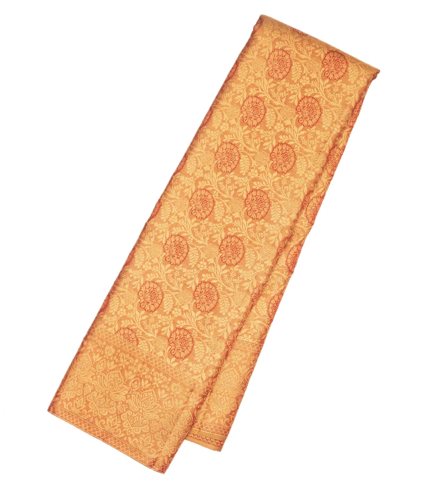 Peach Handloom Kanchipuram Tissue Silk Saree With Meena Floral Motifs