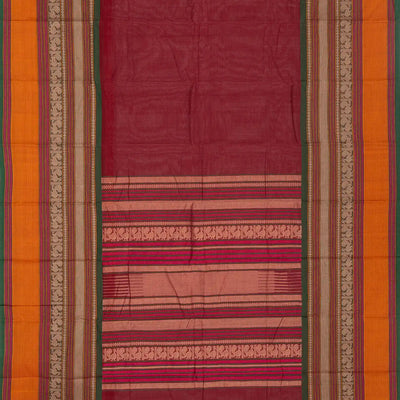 Crimson Handloom Kanchi Cotton Saree With Contrast Border