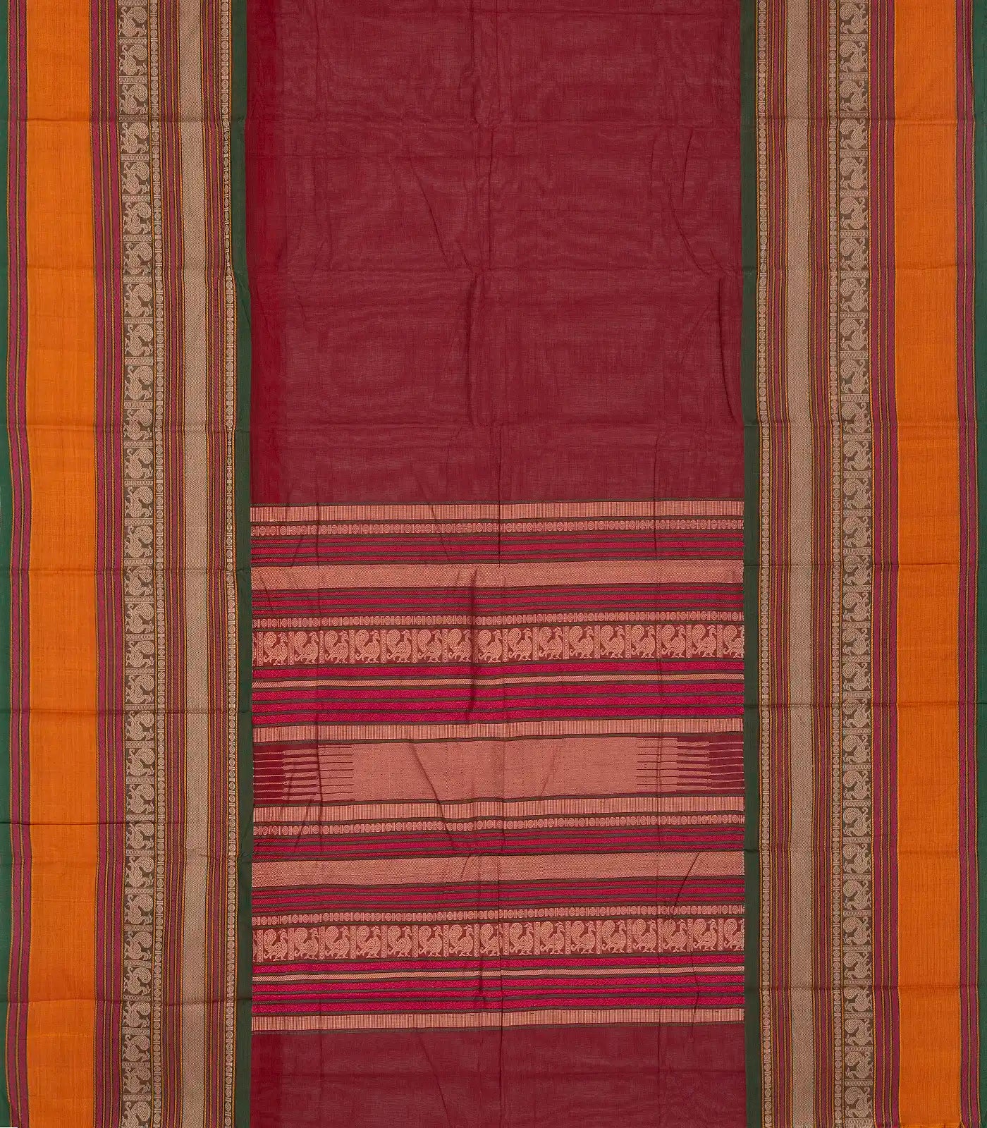 Crimson Handloom Kanchi Cotton Saree With Contrast Border