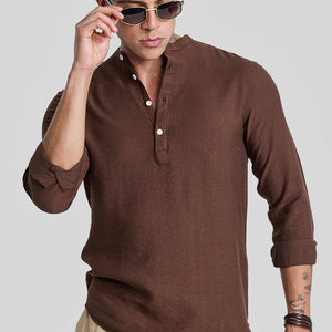 Brown Textured Slim Fit Kurta