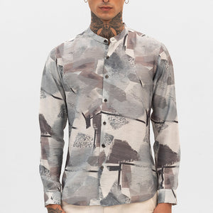 Light Grey Abstract Mandarin Shirt