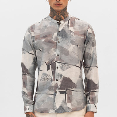 Light Grey Abstract Mandarin Shirt