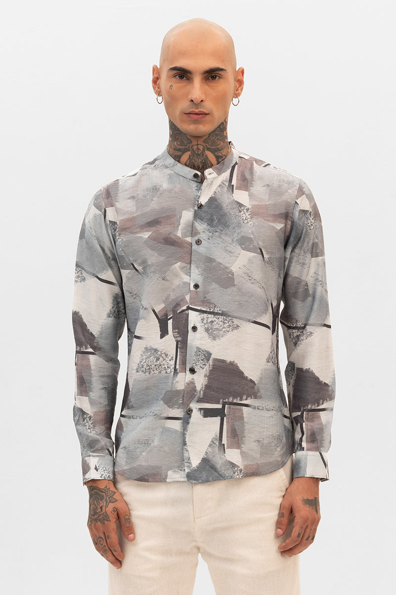 Light Grey Abstract Mandarin Shirt