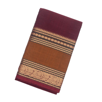 Crimson Handloom Kanchi Cotton Saree With Coin Buttas