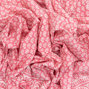 Pink Woven Jaipur Cotton Saree Printed With White Floral Motifs