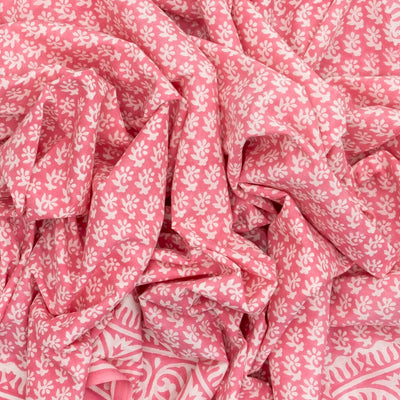 Pink Woven Jaipur Cotton Saree Printed With White Floral Motifs