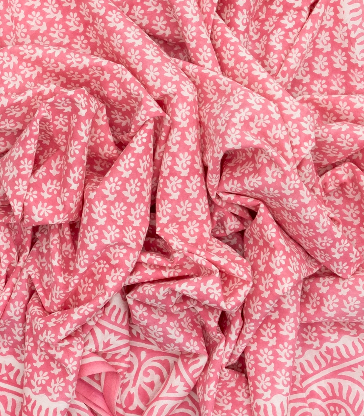 Pink Woven Jaipur Cotton Saree Printed With White Floral Motifs