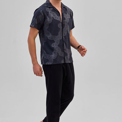 Dark Blue Textured Box Fit Shirt