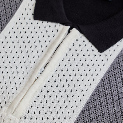 White Colourblocked Zipper Polo T-Shirt