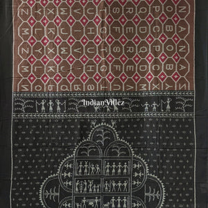 English Alphabet Sambalpuri Pure Cotton Saree With Tribal Anchal