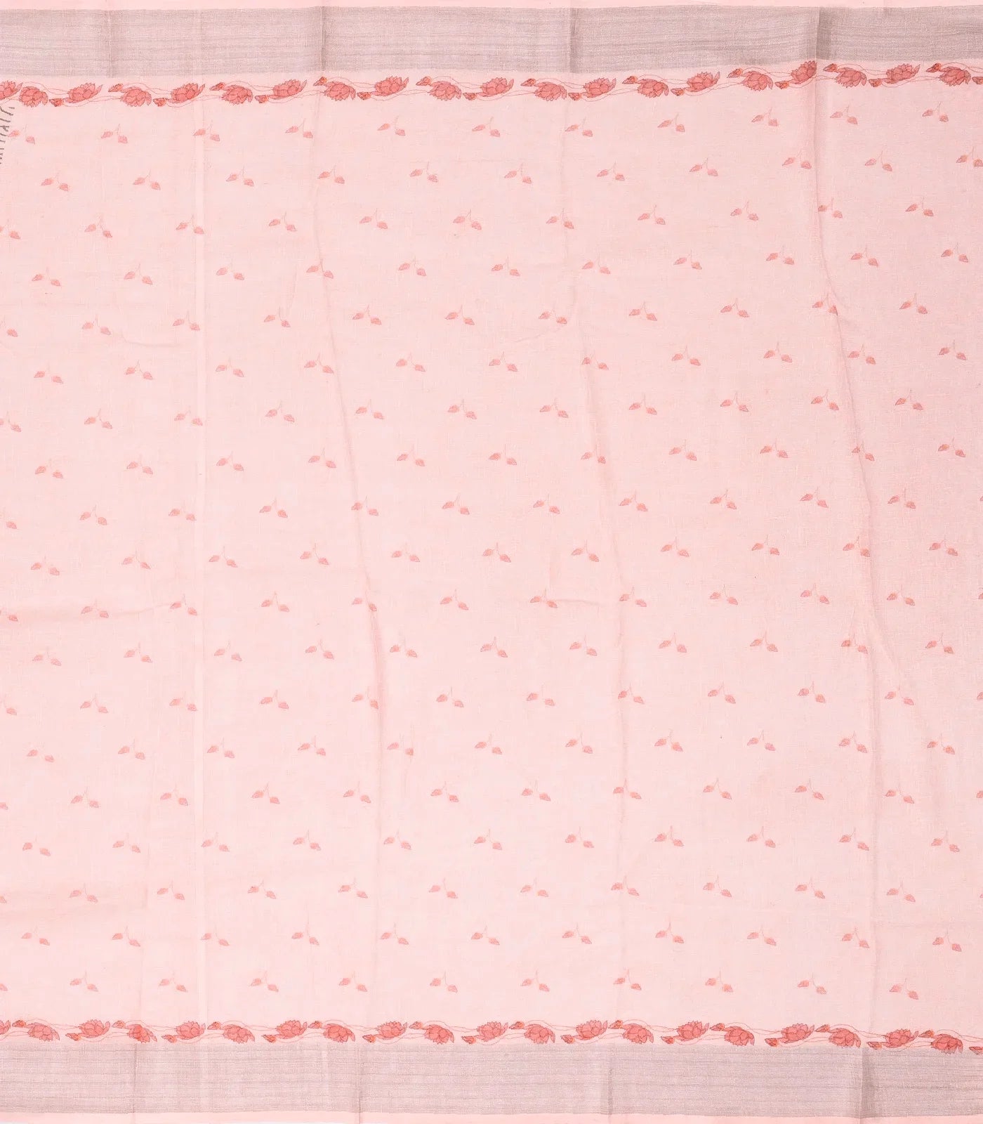 Bubblegum Pink Handloom Linen Saree With Printed Cow Motifs
