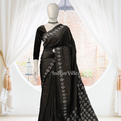 Black Odisha Ikat Pasapali Contemporary Silk Saree