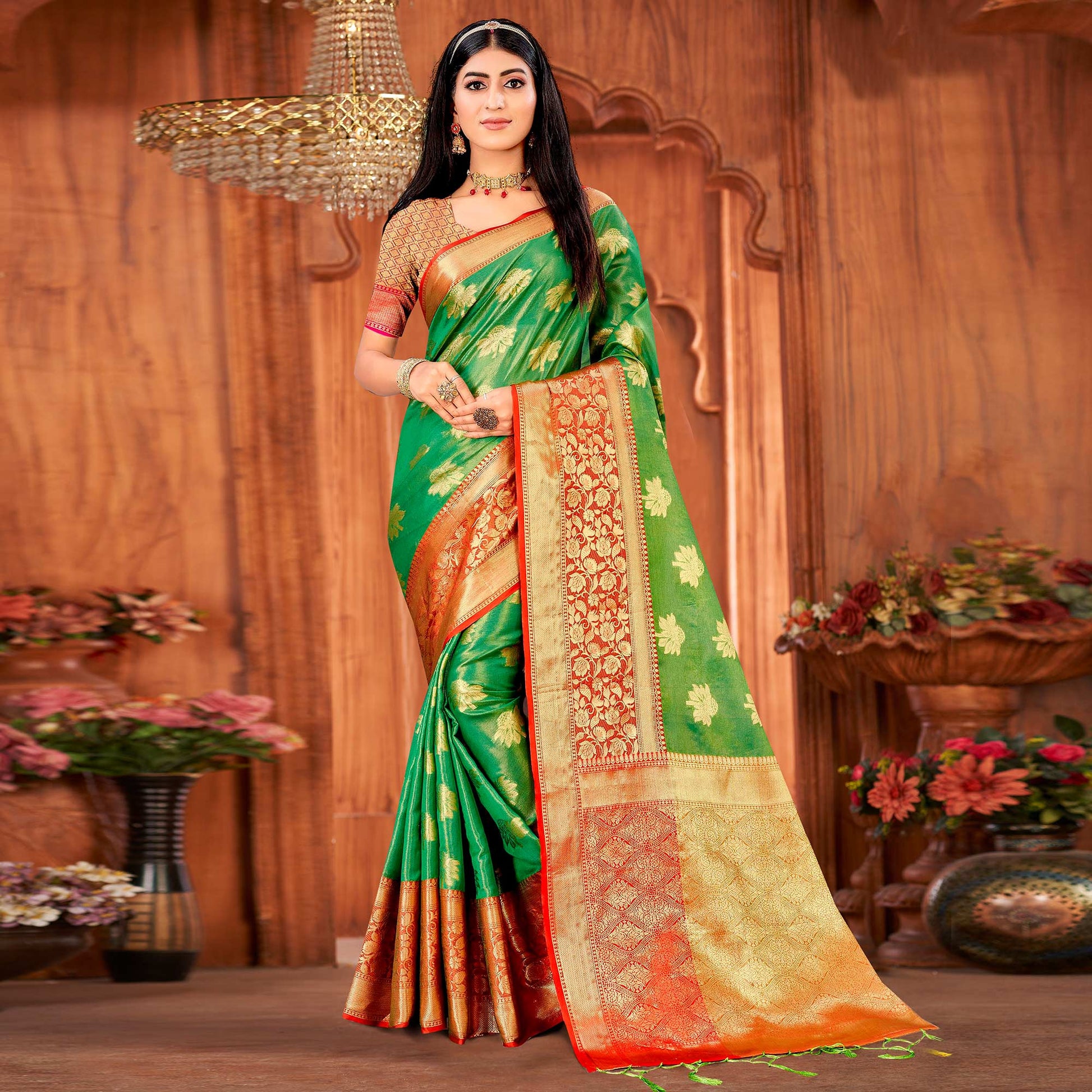 green-woven-art-silk-saree-with-tassels-8