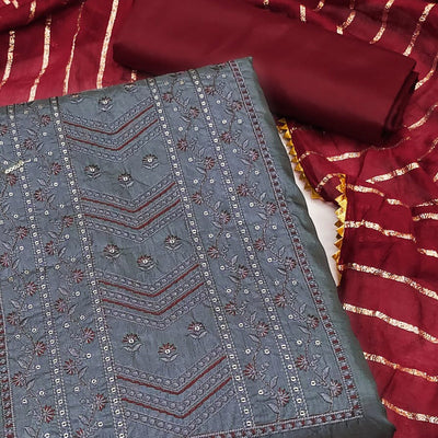 grey-floral-sequence-embroidered-raw-silk-dress-material