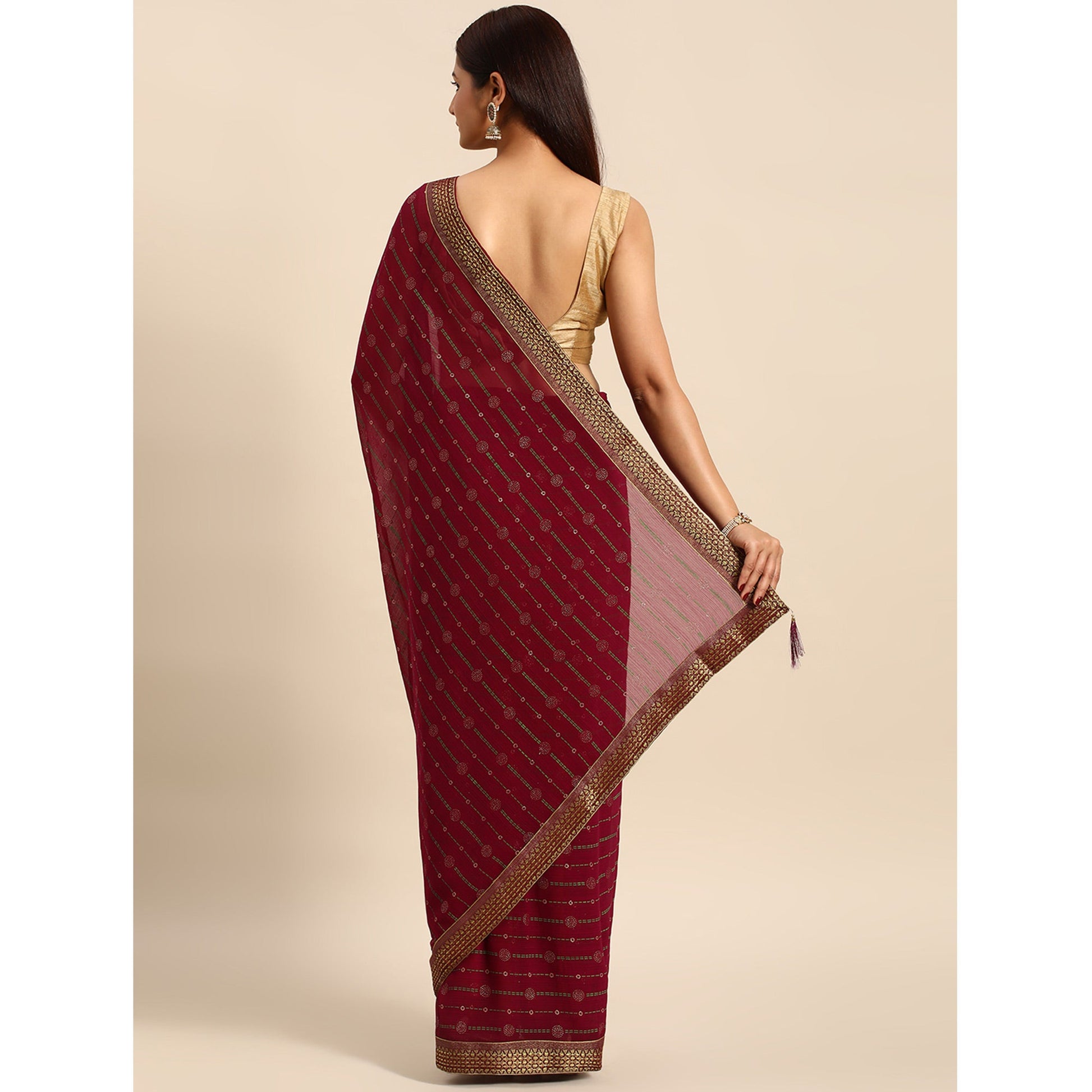 Maroon Foil Printed Zomato Saree