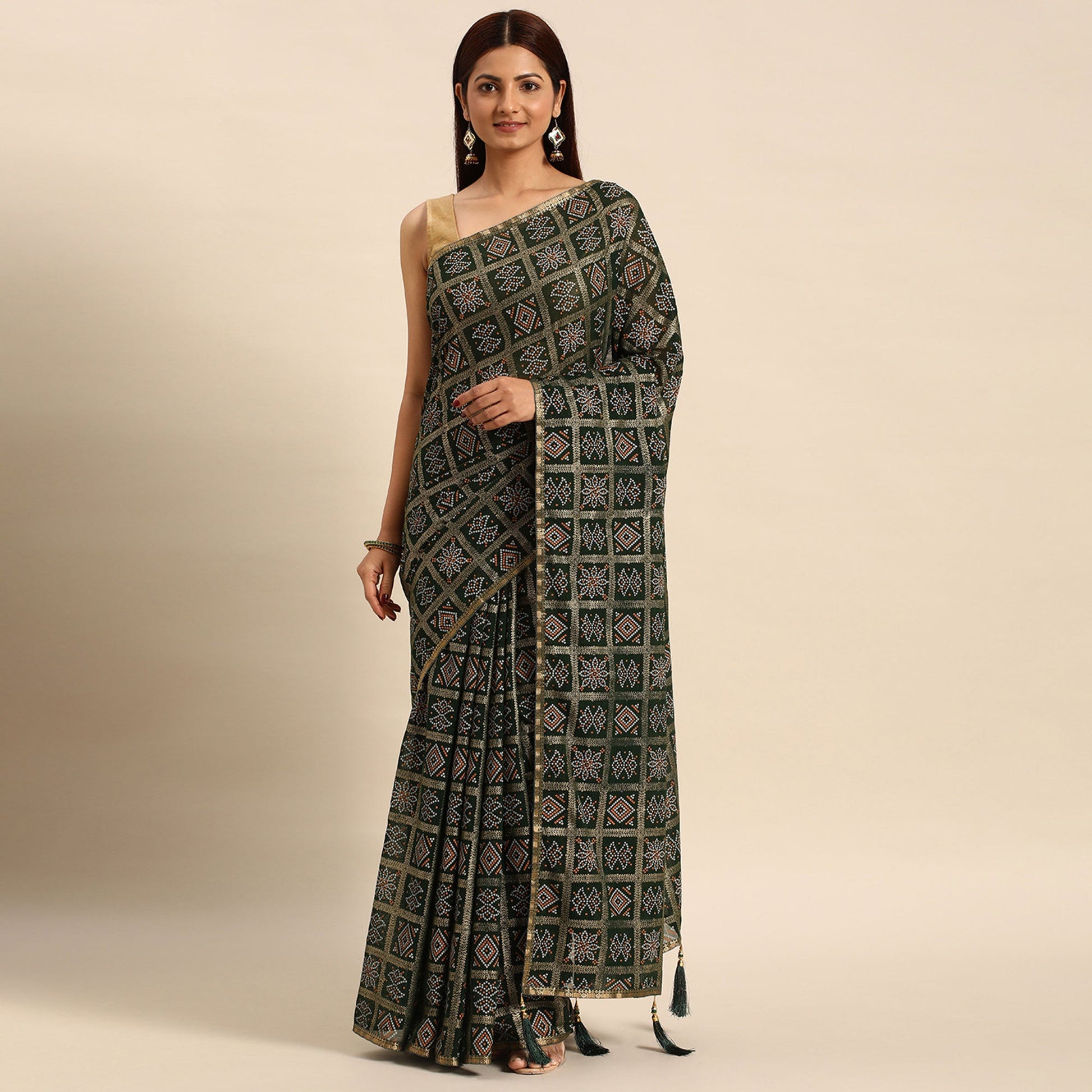 green-bandhani-foil-printed-zomato-saree-with-tassels