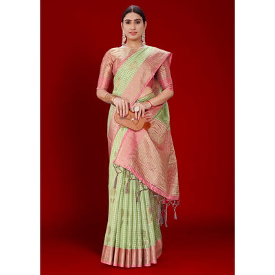 green-floral-woven-organza-saree-with-tassels-1