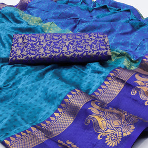 Blue Woven Cotton Silk Saree With Tassels