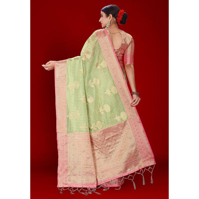 green-floral-woven-organza-saree-with-tassels-1