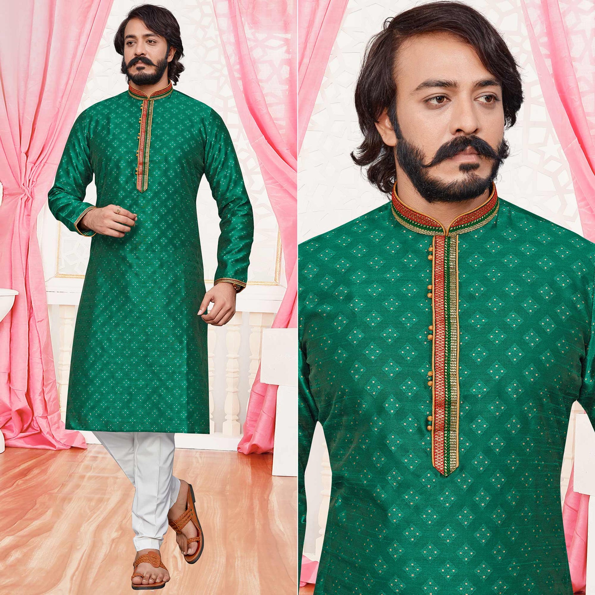 green-woven-jacquard-kurta-pyjama-set-3