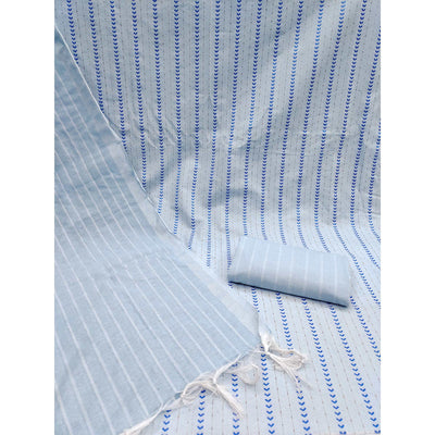 Blue Woven Cotton Blend Dress Material