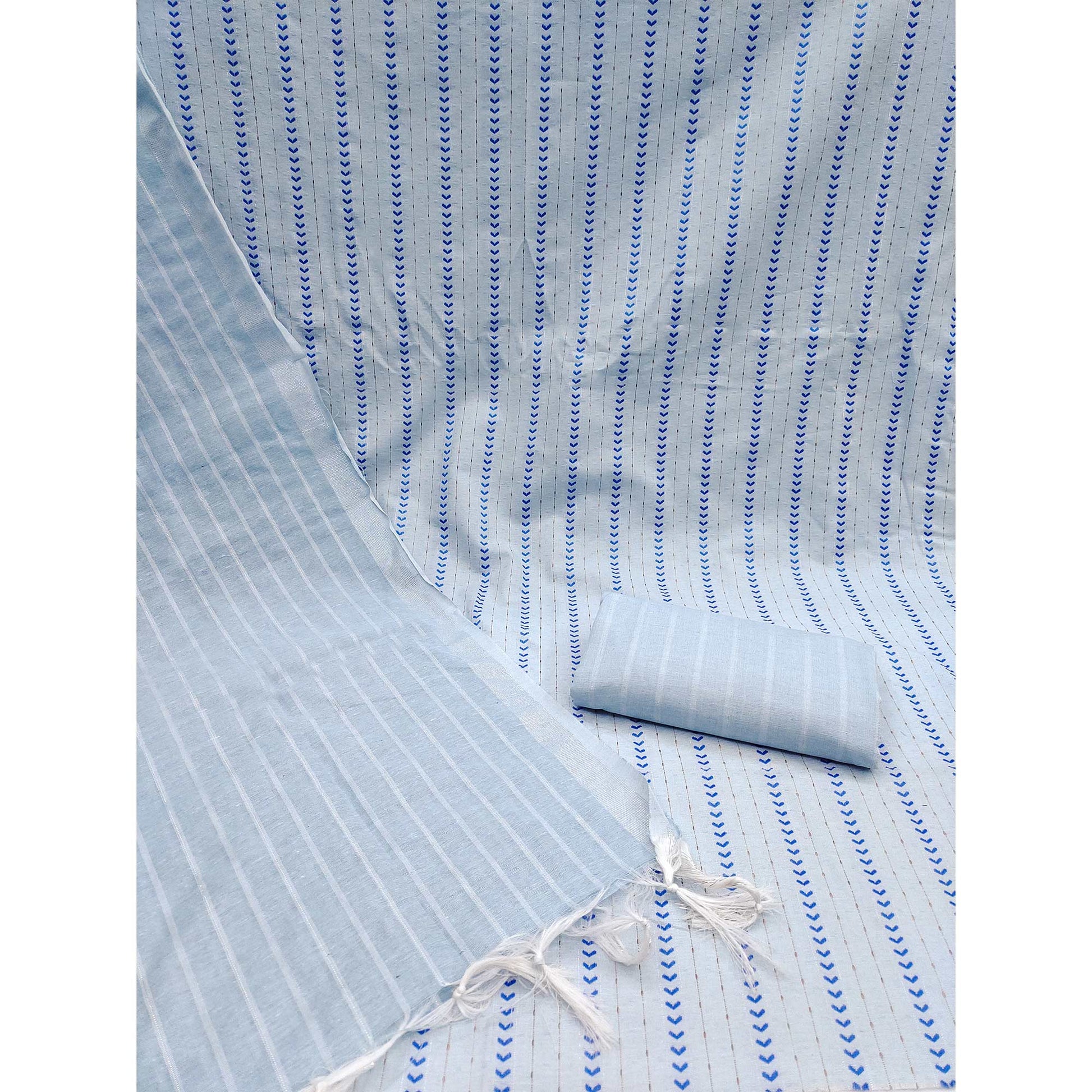 Blue Woven Cotton Blend Dress Material