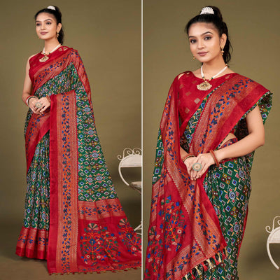 green-printed-jute-patola-saree-with-tassels