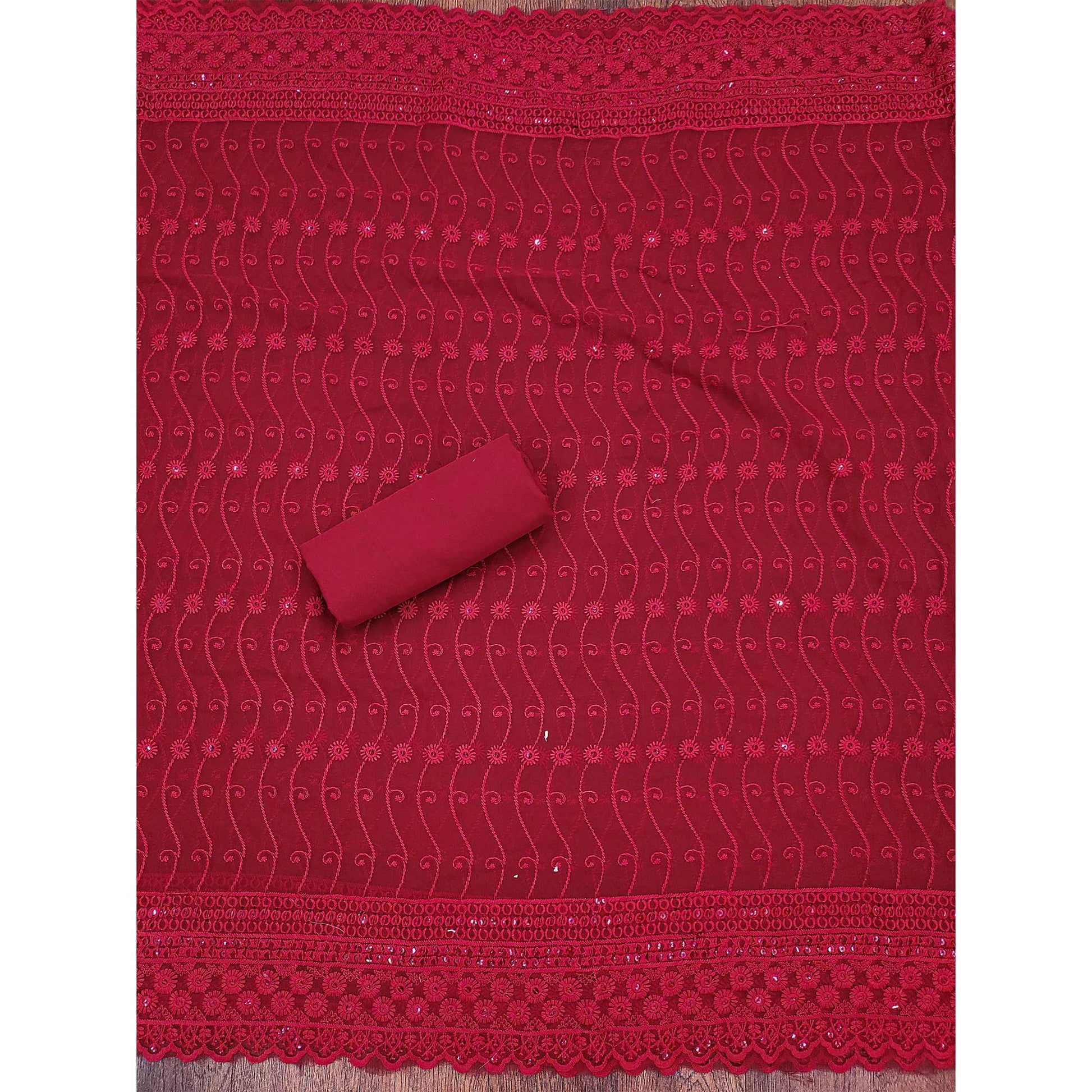 Maroon Lucknowi Embroidered Georgette Suit