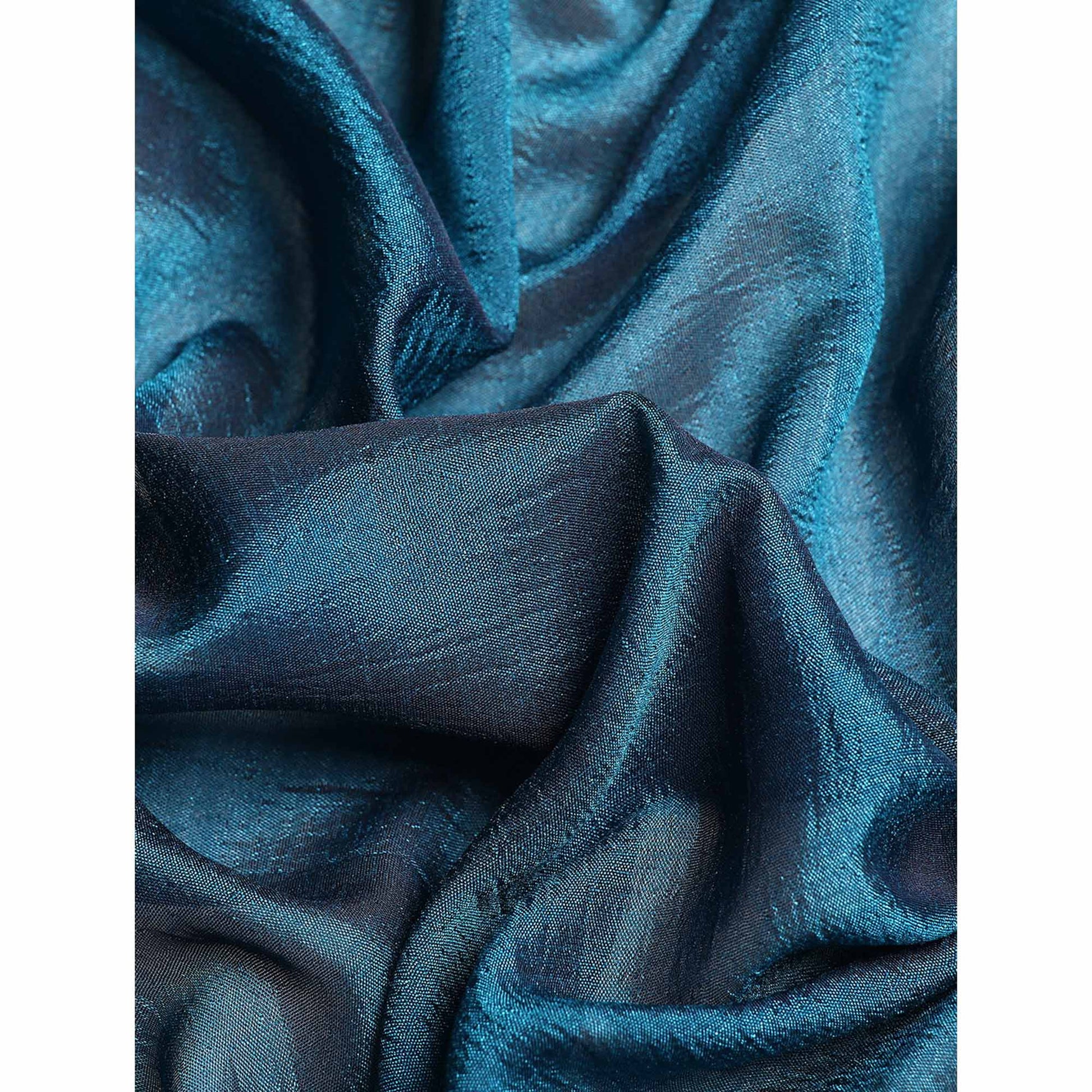 Blue Solid Vichitra Silk Saree With Fancy Border