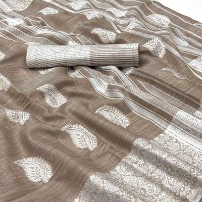 Brown Woven Linen Saree