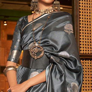 grey-floral-woven-satin-saree-with-tassels