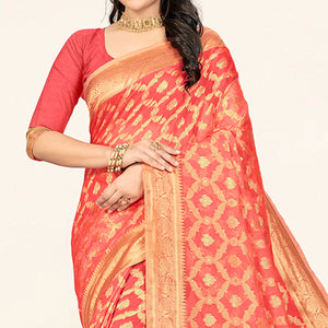 Gajari Pink Woven Cotton Saree With Tassels