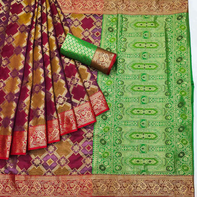 Multicolor Green Woven Cotton Silk Saree