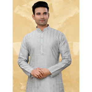 Grey Sequins Embroidered Art Silk Kurta Pyjama Set