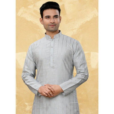 Grey Sequins Embroidered Art Silk Kurta Pyjama Set