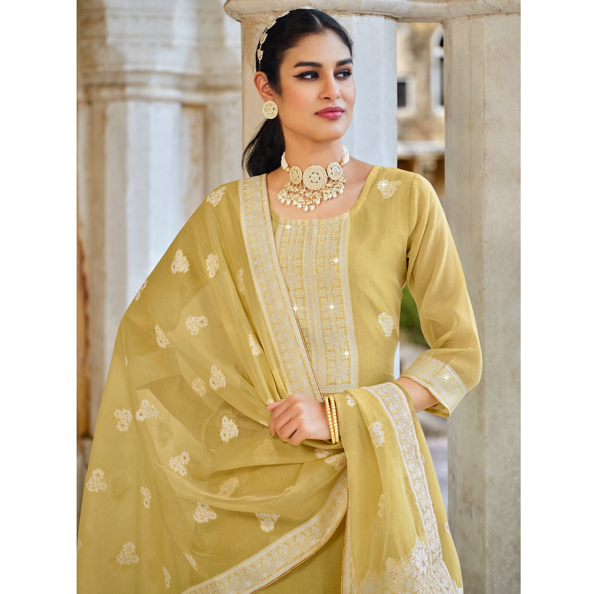 Mehendi Green Woven Pure Cotton Suit
