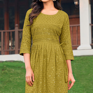 green-sequins-embroidered-rayon-naira-cut-kurti