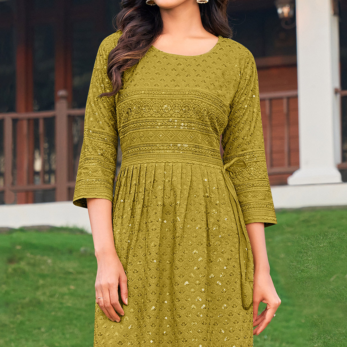 green-sequins-embroidered-rayon-naira-cut-kurti