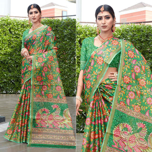 h-green-floral-digital-printed-cotton-silk-saree