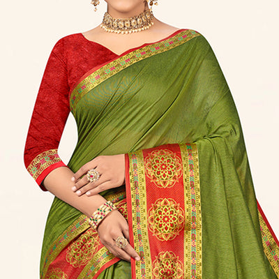 Mehendi Woven Cotton Saree
