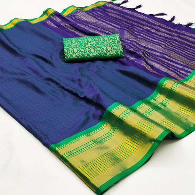 Blue Woven Cotton Silk Saree