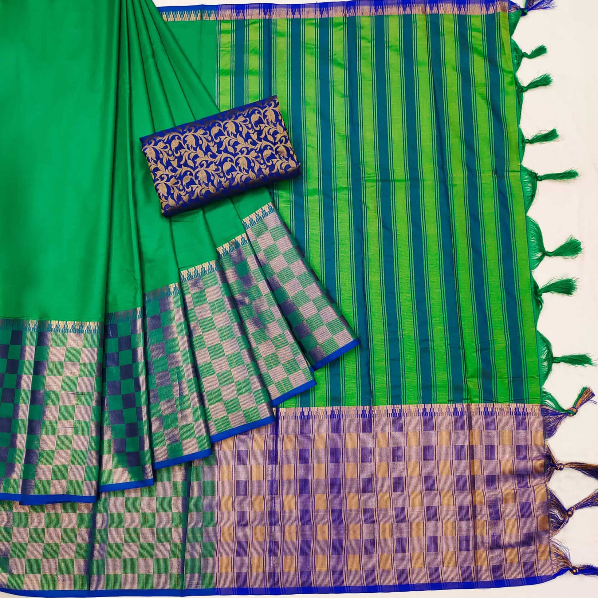 green-woven-cotton-silk-saree-with-tassels-4