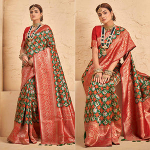 green-woven-patola-art-silk-saree-with-tassels