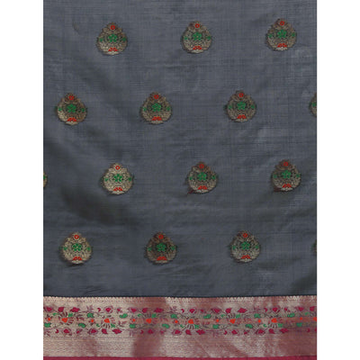 Grey Woven Organza Saree