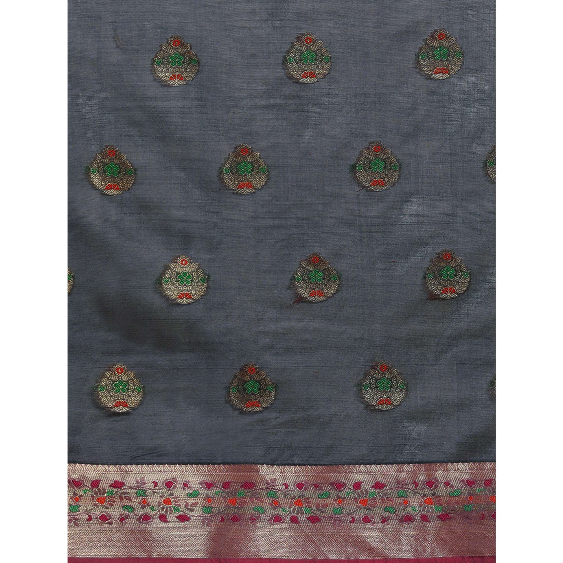 Grey Woven Organza Saree