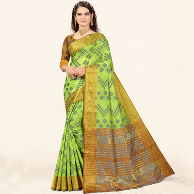 Light Green Woven Cotton Saree