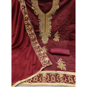 Maroon Handwork Embroidered Modal Dress Material
